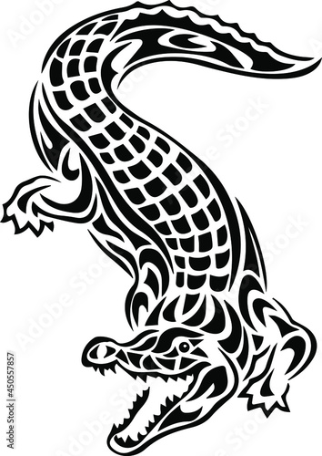 Tattoo and t-shirt design black and white hand drawn vector illustration crocodile
