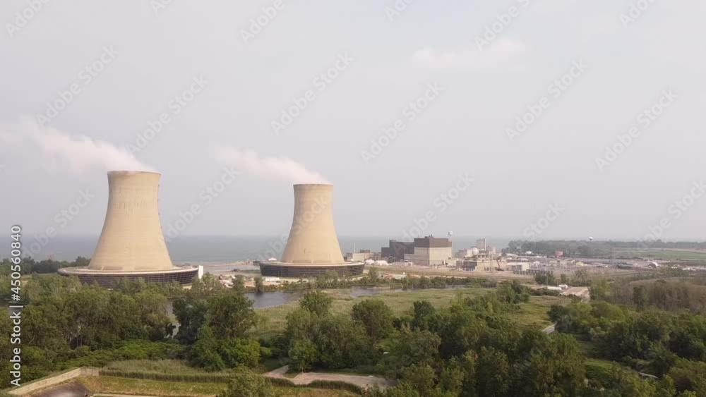 Smoke Billowing Out The The Building Of Enrico Fermi II Nuclear Power Plant In Newport, Michigan. aerial Smoke Billowing Out The The Building Of Enrico Fermi II Nuclear Power Plant In Newport, Michigan. aerial