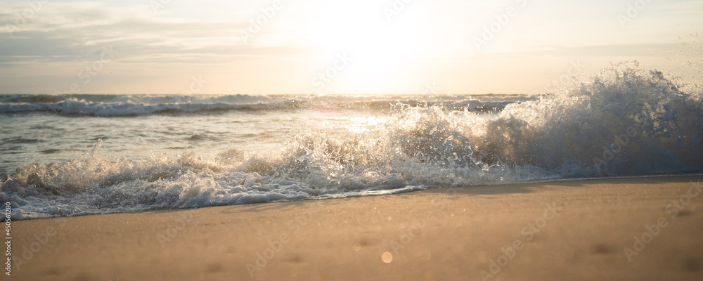 Fototapeta premium sunset over the sea.Seascape view Panorama:Caribbean sea and Ocean beach sunrise and breaking to the beach.
