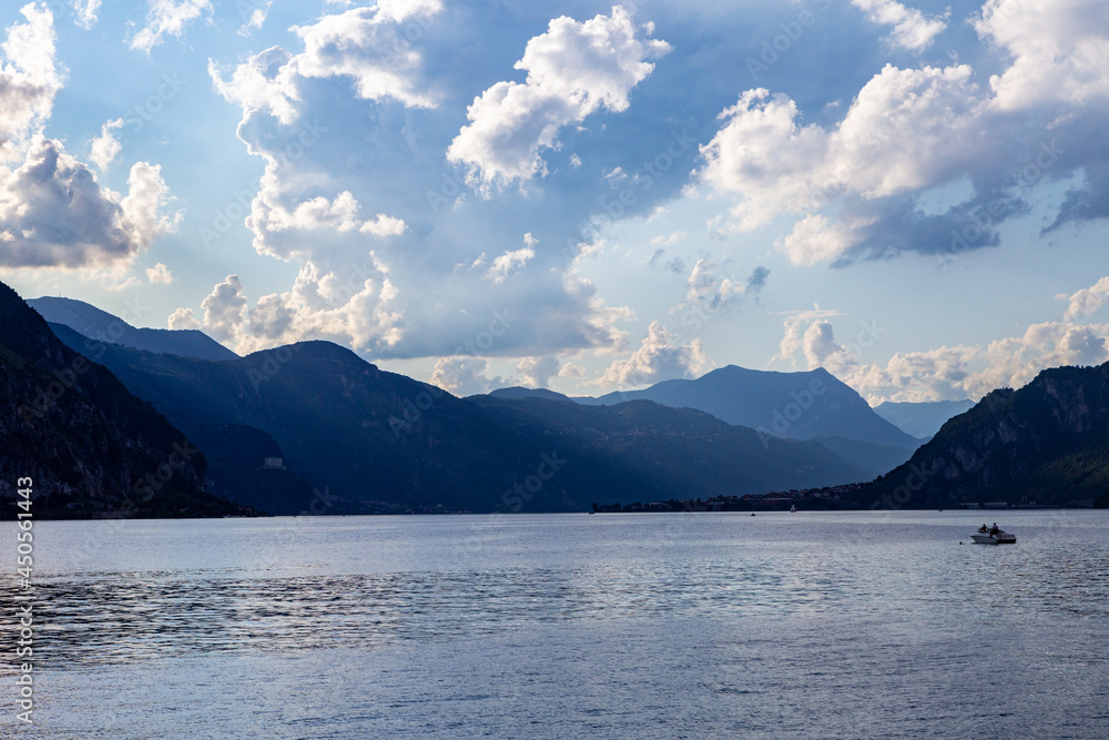 View of Lake Como and the mountains with cloudy sky