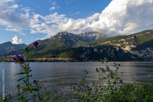 View of Lake Como and the mountains with cloudy sky