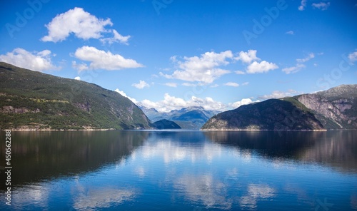 Sunny blue fjord in Norway