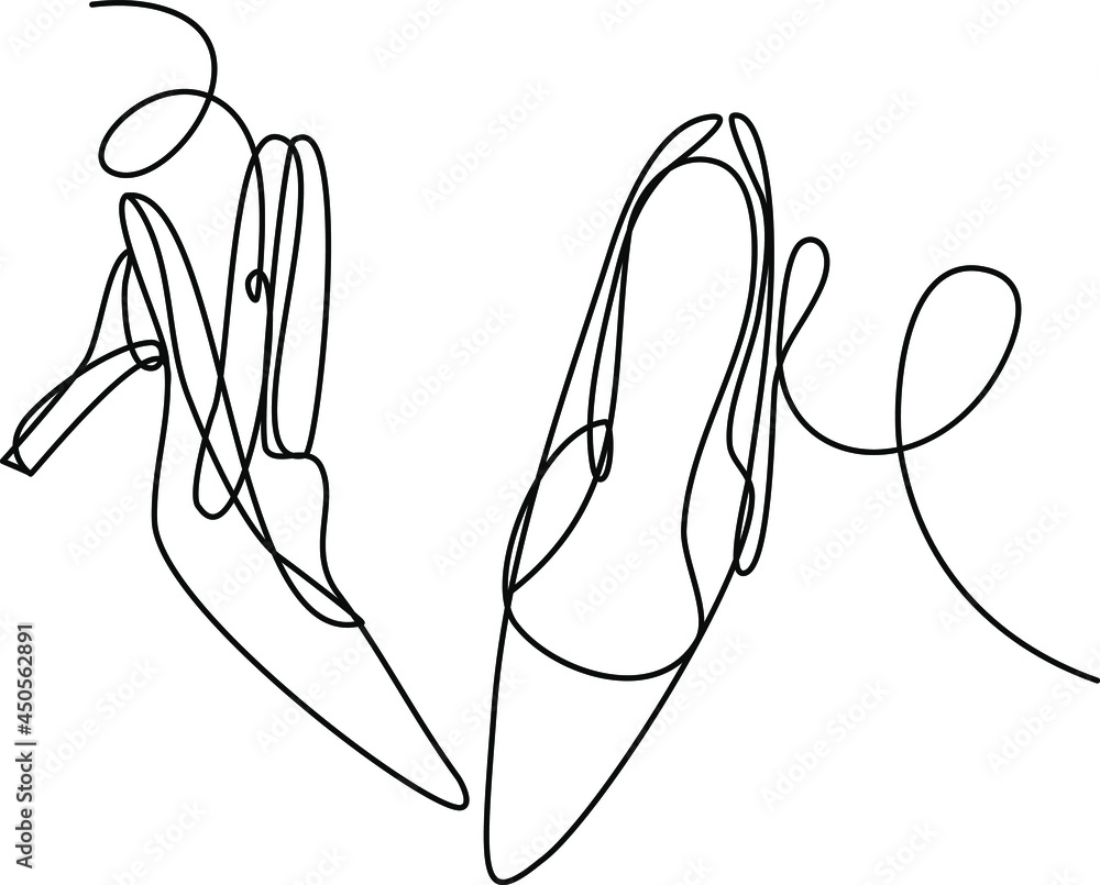 Digital illustration of women's shoes in the technique of one line with a copy of the space. Close-up. Vector eps10 Digital illustration of women's shoes in the technique of one line with a copy of the space. Close-up. Vector eps10