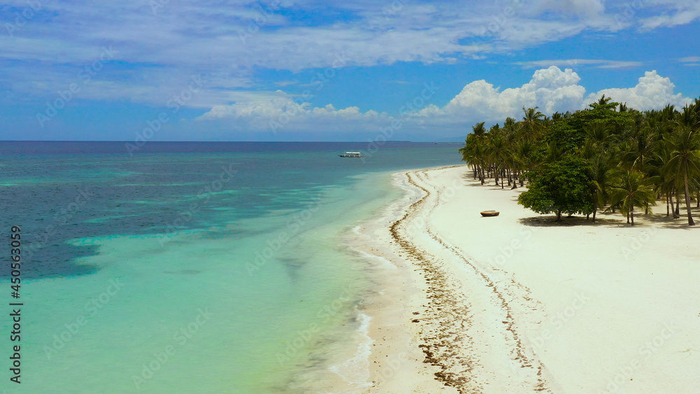 Aerial seascape with beautiful tropical beach. Panglao, Philippines. Summer and travel vacation concept.
