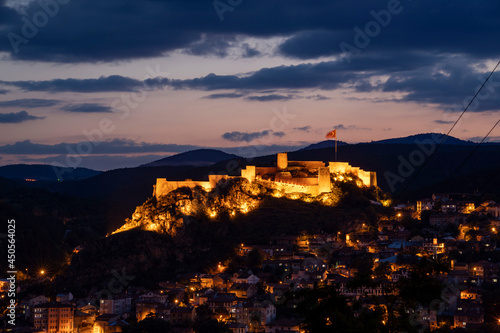 Illuminated view of Kastamonu castle at night
