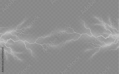 Set of zippers, thunderstorm and effect lightning.