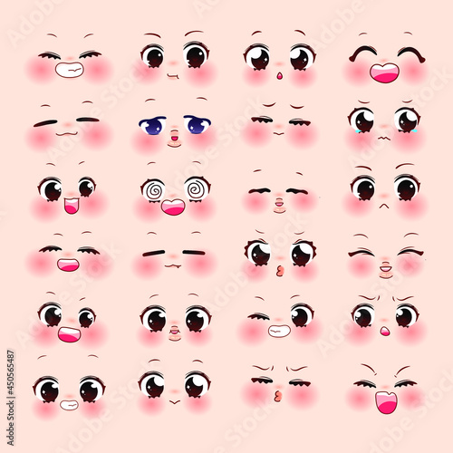 cute expression for chibi cartoon set