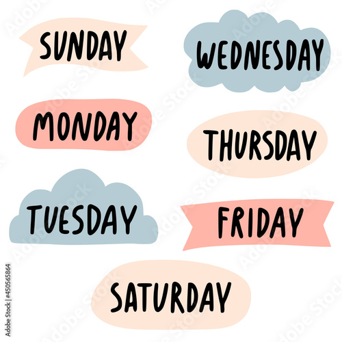days of the week Lettering with bubbles