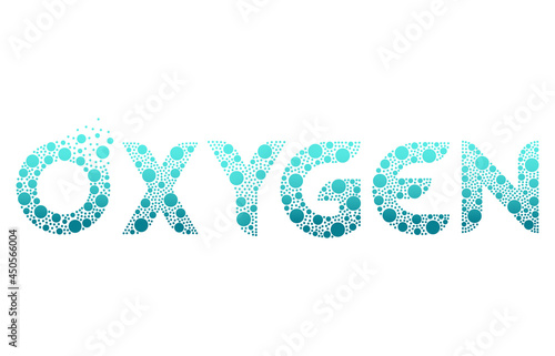 Oxygen O2 bubble logo design on blue background. Oxygen text vector illustration.