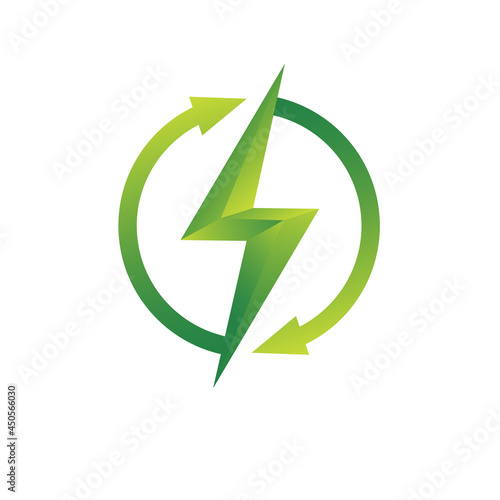 3D Renewable Green Energy  Thunderbolt with Arrow Vector Icon Illustration