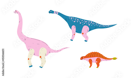 Dinosaur as Prehistoric Creature and Jurassic Predator Vector Set