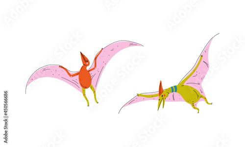 Dinosaur as Prehistoric Creature and Jurassic Predator Vector Set