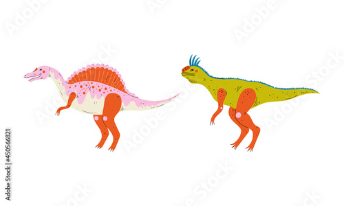 Dinosaur as Prehistoric Creature and Jurassic Predator Vector Set