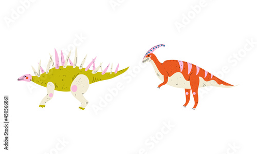 Dinosaur as Prehistoric Creature and Jurassic Predator Vector Set