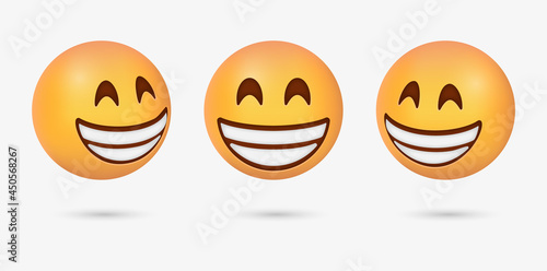 3d Beaming Grinning emoji Face with Smiling Eyes, Smiling Face with Open Mouth and Smiley Eyes emoticon, Grinning Face character, Happy Face emotion, Smiley Face showing teeth