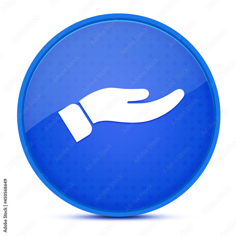 Hand aesthetic glossy blue round button abstract Hand aesthetic glossy blue round button abstract