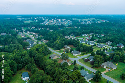 Fototapeta Naklejka Na Ścianę i Meble -  Aerial panoramic view on the residential streets Boiling Springs town of small village landscape in South Carolina USA