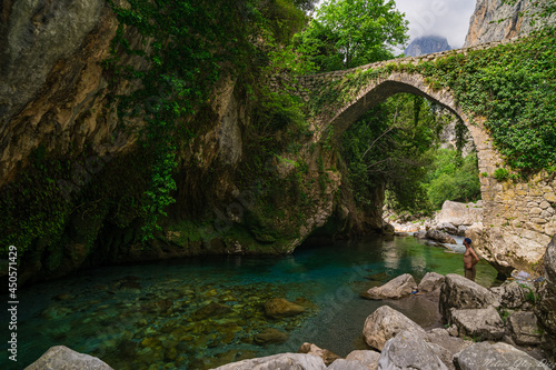 old bridge over the river Ruta del Cares, León, Asturias