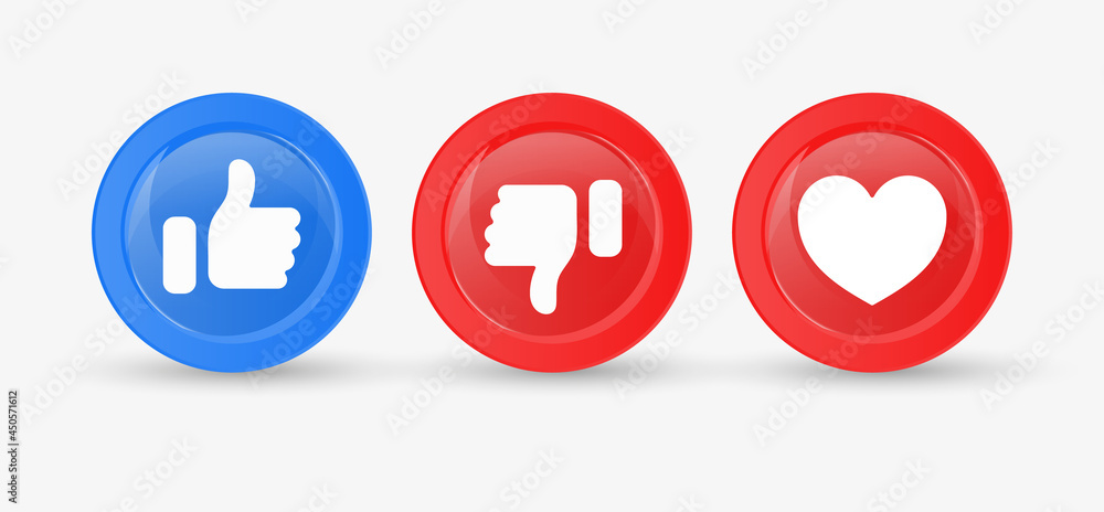 like love dislike icons buttons or Thumbs up, thumb down button with heart icon for social media notification icons in modern style with lights like love dislike icons buttons or Thumbs up, thumb down button with heart icon for social media notification icons in modern style with lights