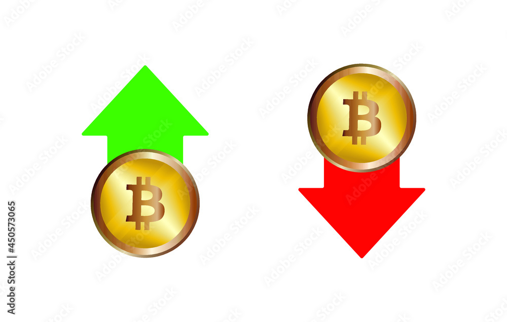Bitcoin icon.Rise and fall in the value of bitcoin. Red and green arrows.Growth and fall concept in trading. Vector Cryptocurrency.Bitcoin in bullish or bearish market trend. Coin price.
Bitcoin icon.Rise and fall in the value of bitcoin. Red and green arrows.Growth and fall concept in trading. Vector Cryptocurrency.Bitcoin in bullish or bearish market trend. Coin price.
