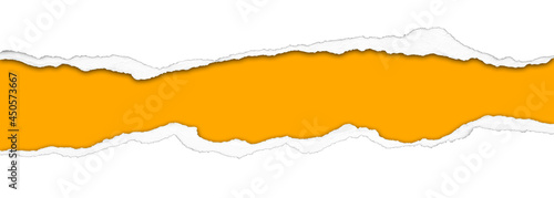 Gap in ripped white paper on orange
