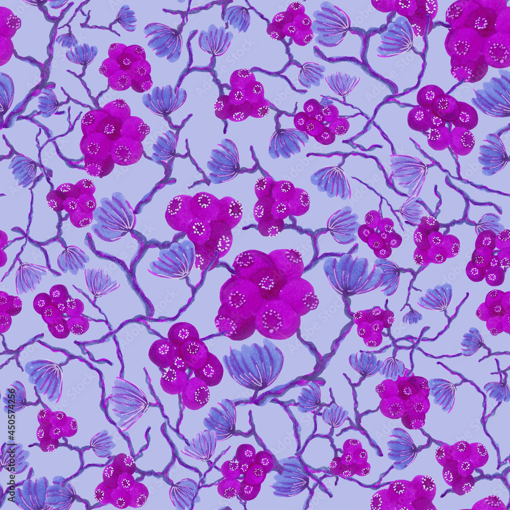 Seamless floral pattern in lilac and blue. Seamless floral pattern in lilac and blue.