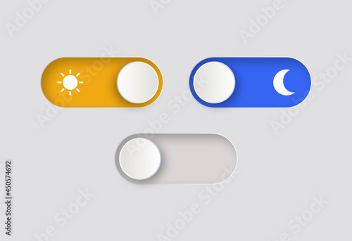 day night switch toggle - dark mode, light mode switch button - On Off or Light and Dark Buttons - Sun and moon symbols with enable or disable button   photo