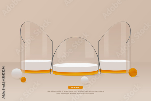 3d glass podium with 3 pieces display front view vector