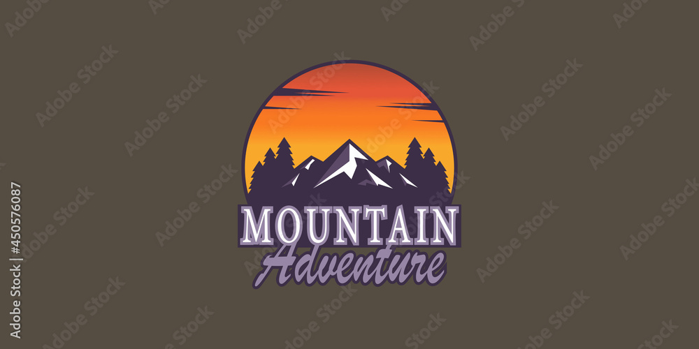 Mountain logo illustration for adventure, camping and Recreation areas Premium vecto