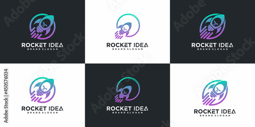 Set of Rocket logo design inspiration with cool bulb concept Premium Vektor