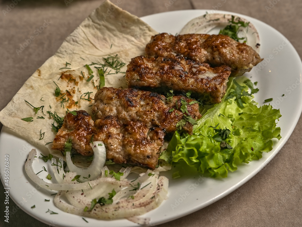 Lamb lula kebab with herbs and onions Lamb lula kebab with herbs and onions