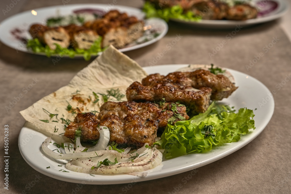 Lamb lula kebab with herbs and onions