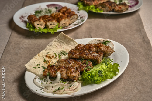 Lamb lula kebab with herbs and onions