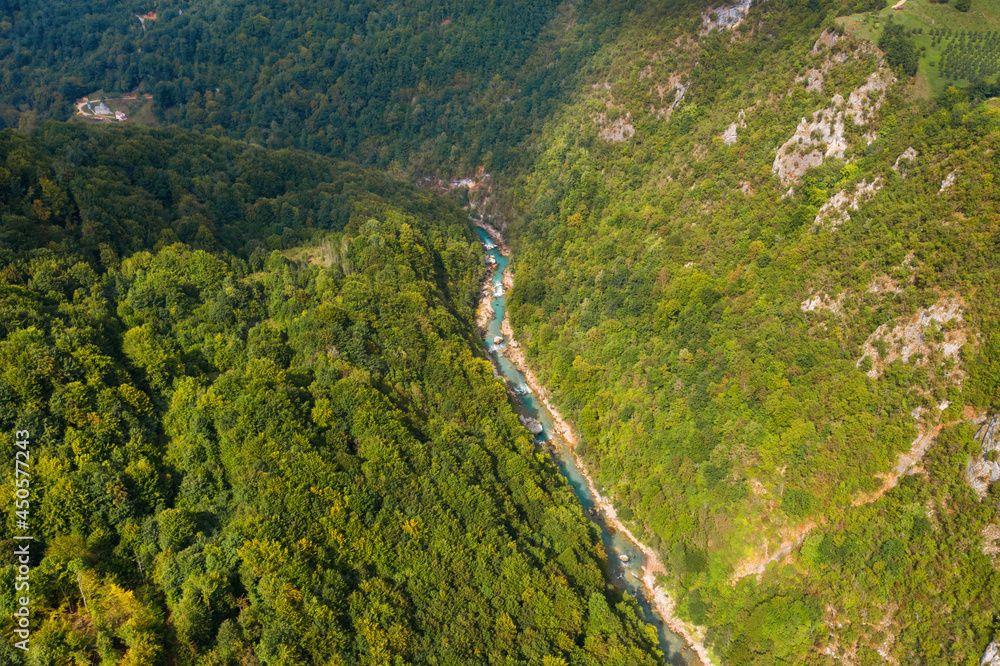 Tara River Canyon. Djurdzhevich Bridge. Montenegro. Reinforced concrete arch bridge over the Tara river. View from above Tara River Canyon. Djurdzhevich Bridge. Montenegro. Reinforced concrete arch bridge over the Tara river. View from above