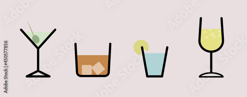 Vector illustration of alcohol cocktail set.