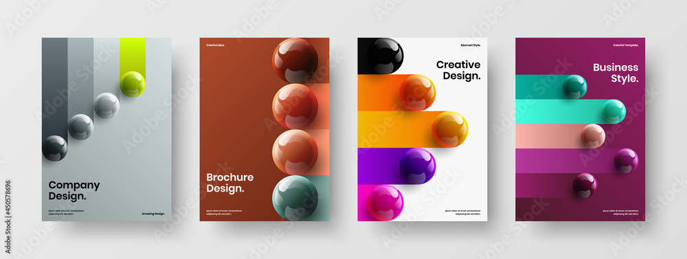 Creative brochure vector design layout bundle. Unique 3D spheres poster illustration collection.