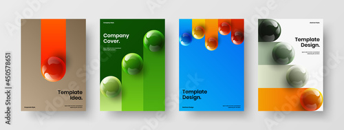 Original postcard A4 design vector concept bundle. Trendy realistic spheres banner illustration composition.