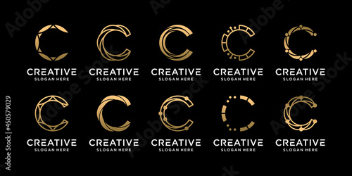 Set bundle monogram logo design collection initial letter c with unique modern concept Premium Vector