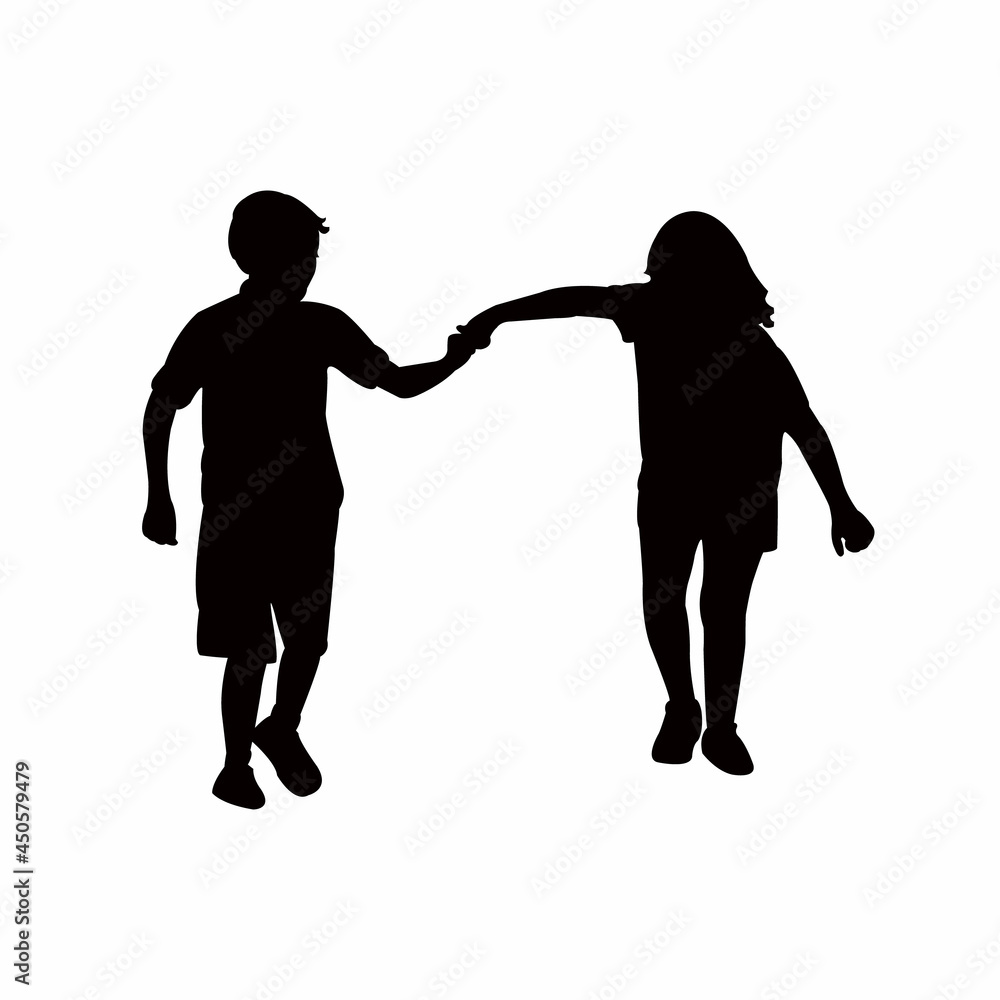 a boy and a girl hand in hand bodies , silhouette vector