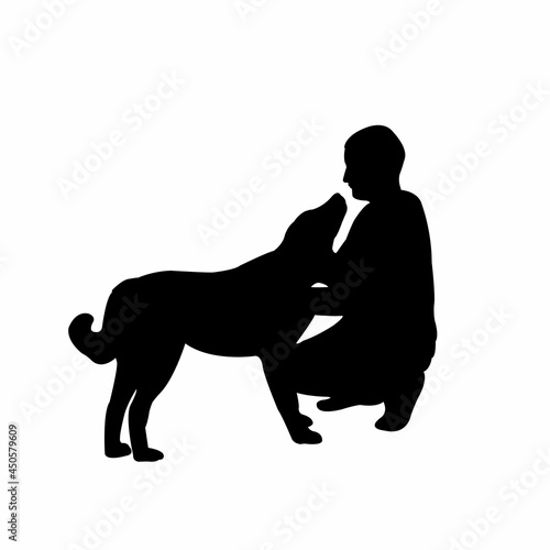 a man and a dog together, silhouette vector