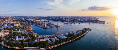 Evening Sevastopol panorama, aerial view of the Sevastopol bay