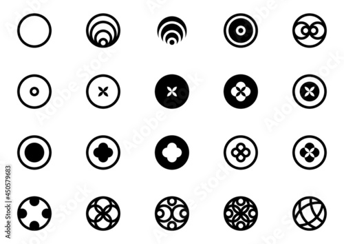 Kolekcja vintage elips - abstrakcyjny zestaw okrągłych ikon. Geometryczne guziki do projektów lub logo. Monochromatyczne  okrągłe kształty wektorowe.