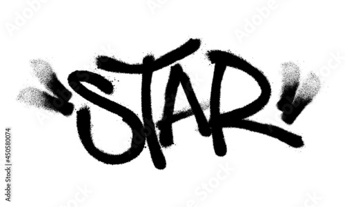 Sprayed star font graffiti with overspray in black over white. Vector illustration.