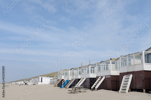 Beach houses on the beach of Wijk aan Zee, Noord-Holland Province, The Netherlands photo