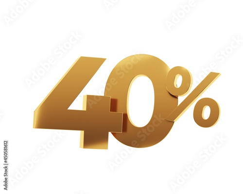 Golden fourty percent on white background. 3d render.