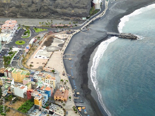 Puerto de Tazacorte village and beach from the hiking path GR 131, La Palma island, Canary Islands, Spain