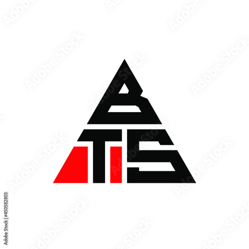 BTS triangle letter logo design with triangle shape. BTS triangle logo design monogram. BTS triangle vector logo template with red color. BTS triangular logo Simple, Elegant, and Luxurious Logo. BTS 