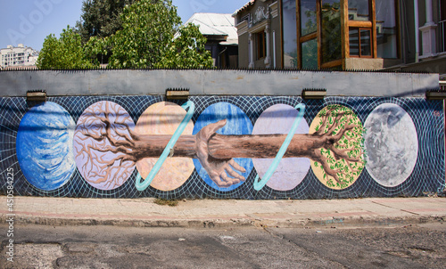 Street art in the bohemian quarter of Barrio Bellavista, Santiago, Chile