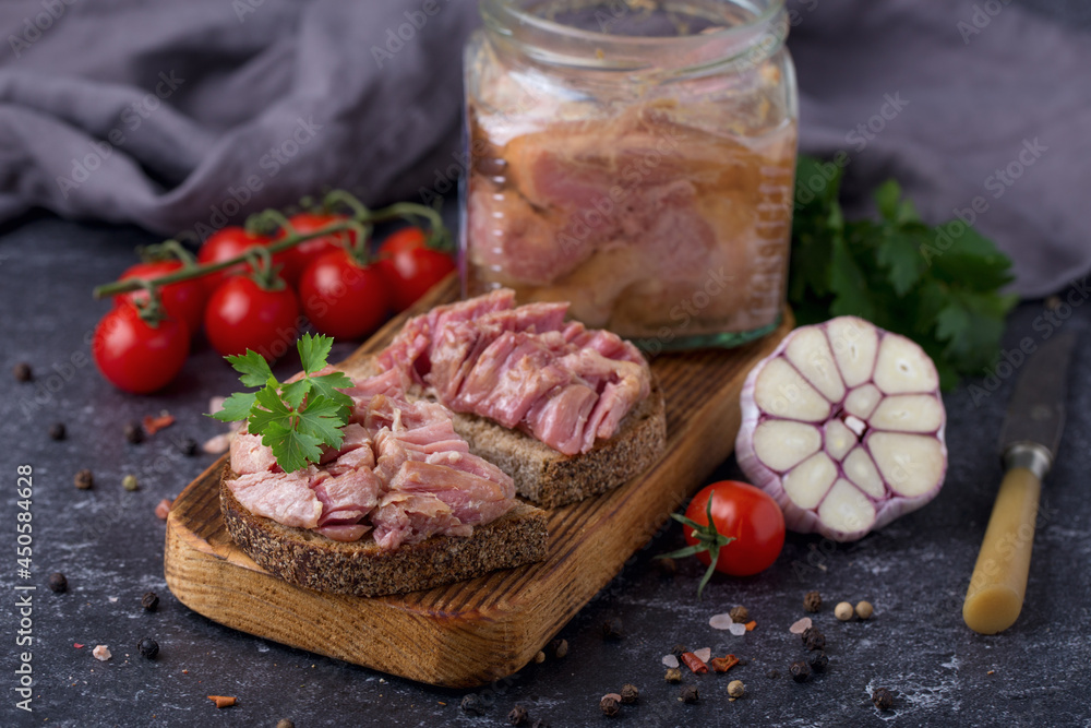 Canned pork meat in bank