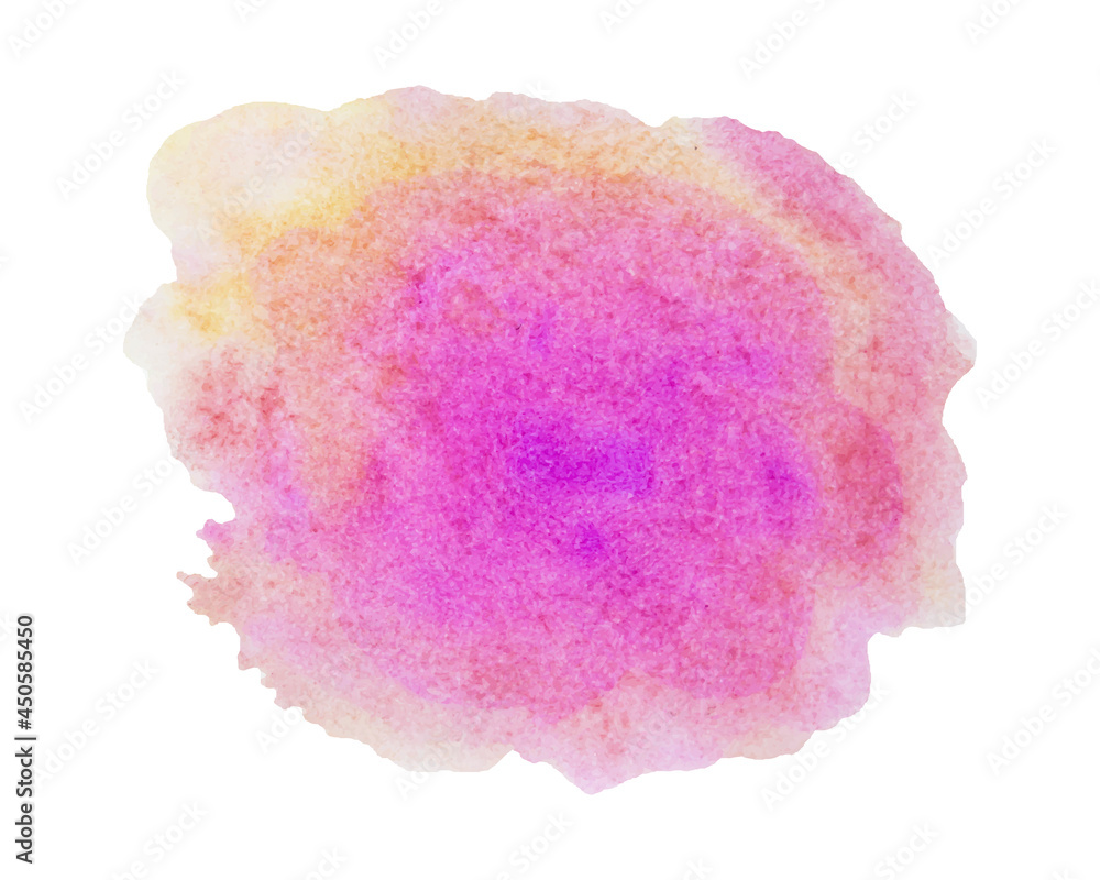 Stain of watercolor paint pink and purple isolated on white. Background for text. Vector illustration